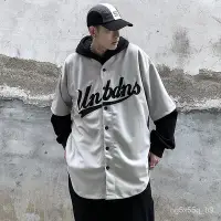 在飛比找Yahoo!奇摩拍賣優惠-棒球衣 棒球襯衫 棒球服 棒球上衣 美式複古棒球風短袖襯衫男
