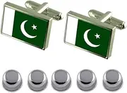 [Select Gifts] Shirt Dress Studs Pakistan Flag Cufflinks