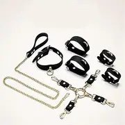 BDSM Chain Traction Rope Training Slave Toys Adult Products Silicone Handcuffs And Shackles Collar Sm Props Bondage Set