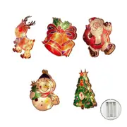 5pcs Christmas Window Decorations Light Santa Claus Xmas Tree Hanging Ornament Lights for Christmas Home Party -Elk and Bell and Santa Claus and Snowman and Christmas Tree