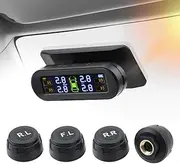 Tyre Pressure Monitoring System Solar TPMS with 4 Sensors LCD Real-time Displays 4 Tires' Pressure and Temperature Auto Alarm Monitoring