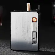 2-in-1 Automatic Rechargeable Cigarette Case Cigarette Lighter Flameless Lighter-MXBC Silver