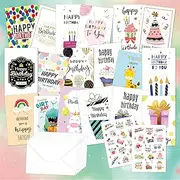 18 Pack Unique Birthday Cards with Envelopes & Stickers | 4x6 Inches Blank Happy Birthday Cards Assortment in Bulk for Family, Kids, Friends, Work & Office Celebrations-1
