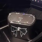 Cute Big Diamond Bowknot Car Trash Bin Hanging Vehicle Garbage Dust Case Storage