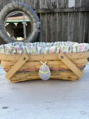 Longaberger 2005 Yellow Spring Basket W/ Easter Liner And Egg Tie On..