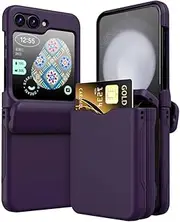 Plastic Full Hinge with Card Holder Phone Case for Samsung Galaxy Z Flip 6 5 4 3 Flip6 Flip5 Flip4 Flip3 5G Cover,Deep Purple,for Galaxy Z Flip6