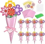 24 Pcs Mother's Day Crafts DIY Paper Flower Bouquet Kit Make Your Own Flower Bouquet Mothers Day Flowers Making Kit for Sunday School Classroom Home Fun Activities Supplies (Style1)