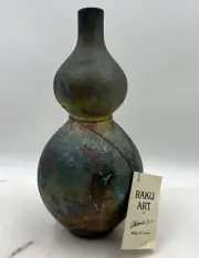 Raku Art Vase William Turner Multicolor Gourd Shaped Textured Signed