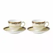 NEW WEDGWOOD CORNUCOPIA TEA CUPS & SAUCERS SET OF 2