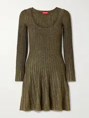 [STAUD] STAUD - Raquel Metallic Ribbed-knit Mini Dress - medium medium Metallic