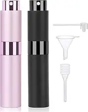 Segbeauty Travel Perfume, 2Pcs 10ml Scent Pump Case, Leakproof Pocket Perfume, Small Perfume Atomizer Refillable, Empty Perfume Spray, Perfume Containers for Men and Women (Black, Pink)