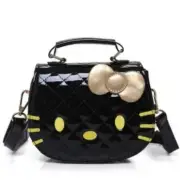Hello Kitty Face Gold Bow Crossbody Bag Black Patent Leather Girl's Sling Purse