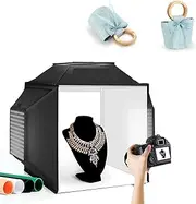 Studio Light Box, Foldable LED Light Box, 40cm Folding 24w 5500k Studio Shooting Tent Soft Box Photography Lighting Kit with 4 Colors Backdrops for Jewelry Watches Still Life
