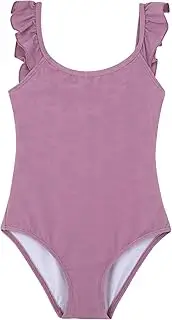[Gottex] Kids Textured Square Neck Ruffle One Piece Swimsuit Chlorine Fade Resistant and Built-in UPF UV 50+ Protection