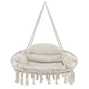 Costway Hand-Woven Swing Chair 150KG Weight Capacity Hanging Hammock Beige