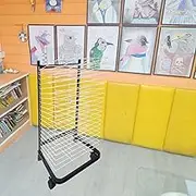 Mobile Art Drying Rack for Classroom,A3 Paper Drying Rack,Painting Crafts Metal Artwork Storage Display Rack, Ideal for Schools,Art, Preschool, 20 Shelve, 17.3×16.5×28.3 Inches