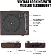 Mersoco Vinyl Record Player Bluetooth Belt-Driven 3-Speed Turntable