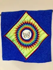 Mandala Quilted Wall Hanging, Handmade, Embroidered Butterfly, 28”X28”, Rainbow