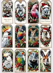 12 Christmas Gift Tags Australian Birds & Animals Junk Journals Scrapbook Gifts