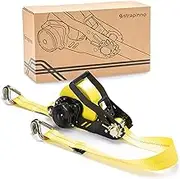 STRAPINNO Retractable Ratchet Tie-Down Strap - 2 in x 27 ft Heavy-Duty Strap with Double J Hooks, Tangle-Free Webbing, 10,000lbs Breaking Strength, and 3,333lbs Working Load Limit (1 PC)