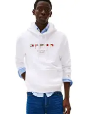 [Tommy Hilfiger] Multi-Flag Embroidery Hoodies in White