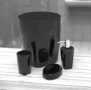 Black 4 pc Acrylic Plastic Bathroom Set Lotion Dispenser Soap Dish Cup Trash Can