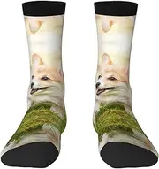 [EdWal] Soft Corgi Puppy print Moisture Wicking Socks Sports Socks for Men and Women Warm thermal Boot Hiking Socks