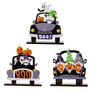 Halloween Wooden Ornaments Truck Gnomes Desktop Ornaments for Haunted House Home
