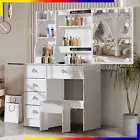 Dressing Table Stool Set Mirror Vanity LED Bulbs Makeup Desk +6 Drawers & Shelf
