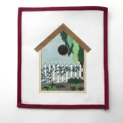LANI Handpainted Needlepoint Canvas Birdhouse Picket Fence Garden 18 Mesh