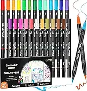 Shuttle Art Dual Tip Brush Pens Art Markers, 25 Colours Dual Tip Calligraphy Pens Fine and Brush Dual Tip Markers Set Perfect for Adult Artist Calligraphy Hand Lettering Journal Doodling Writing