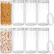 Pumtus 8 Pack Clear Plastic Jars with Lid, 46 OZ Round Candy Storage Jars, Empty Large Mason Jars, Tall PET Canisters Cylinders, Wide Mouth Pantry Container for Dry Food, Spice, Nuts, Noodles
