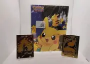 Pokemon Pikachu Card Holder Album W/ 2 Gold FAN ART CARDS