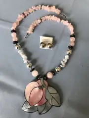 Lee Sands Shell Inlay, Rose Quartz and Blue Lace Agate Fashion Choker & Earrings
