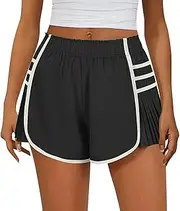 [GWSGSFAS] High Waist Solid Color Sports Running Shorts for Female Casual Comfortable Quick Dry Pleated Contrasting Summer Thin Pants