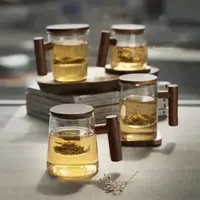 在飛比找momo購物網優惠-【KOTI 日安生活】質感透明耐熱玻璃茶水分離泡茶杯附實木杯