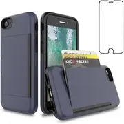 Asuwish Phone Case for iPhone 6/6s/7/8/SE 2020 with Screen Protector Cover and Credit Card Holder Stand Hybrid Cell i Phone7case Phone8case Six Seven 6a i6 i7 i8 7s 8s SE2020 SE2 2 Women Men Navy Blue