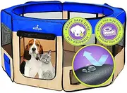 Zampa Portable Foldable Pet playpen Exercise Pen Kennel + Carrying Case for Larges Dogs Small Puppies/Cats | Indoor/Outdoor Use | Water Resistant (Medium (45"x45"x24"), Blue)