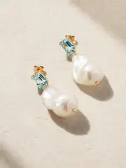 [Mateo] Mateo - 14-karat Gold, Topaz And Pearl Earrings - White - One size One size White