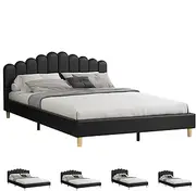 ALFORDSON Bed Frame Base King Size with PU Leather Upholstery, Bed Platform Foundation with Headboard for Mattress Topper, Tania Black