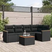6 Piece Garden Sofa Set with Cushions Black Poly Rattan,Premium Patio Conversation Set with Storage Function and UVResistant Cushions Garden Furniture Sets
