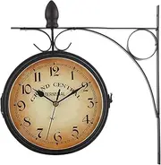 Outdoor Garden Waterproof Wall Clock, 13" Station Wall Clock, Double Sided Garden Clock with Outside Bracket, Outdoor Decoration Outside Clock,B