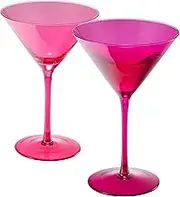 Hot Pink Martini Glasses | Set of 2 | Magenta & Blush Pink Crystal Glassware, Classic Cosmopolitan Glasses for Espresso Martini, Wine - Perfect Crystal with Stems (8 OZ)