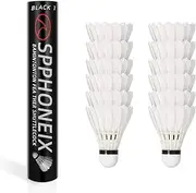 SPPHONEIX 12-Pack Intact Goose Feather Badminton Open Level Shuttlecocks with High Stability, Profession Badminton Birdies Balls Model Black Speed 78