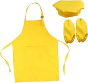 Hohopeti Set with Chef Hat Apron Cooking Sleeve Complete Kitchen Playset for Cooking Baking Painting Yellow Years Old