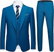 [Generic] Men's Two Button Slim Fit 3 Piece Suit Party Weddings 3-Pieces Suit Set Party Solid Blazer Vest Pants