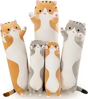 Cat Cuddly Toy - Long Pillow Giant XXL Kawaii Large Plush Soft Toy - Cute Side Sleeper Cat Plushie (Grey 110 cm)