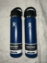 Hydroflask Lot 2x Wide Mouth With Flex Straw Cap 24oz BRAND NEW Navy Blue Bottle