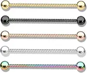 [beyoutifulthings] Industrial Piercing Twisted Rope 5 Colours Industrial Barbell Industrial Bar Surgical Steel Bar Length 38mm