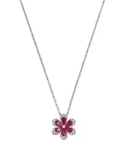 Bloomingdale's Fine Collection Ruby & Diamond Flower Pendant Necklace in 14K White Gold, 18